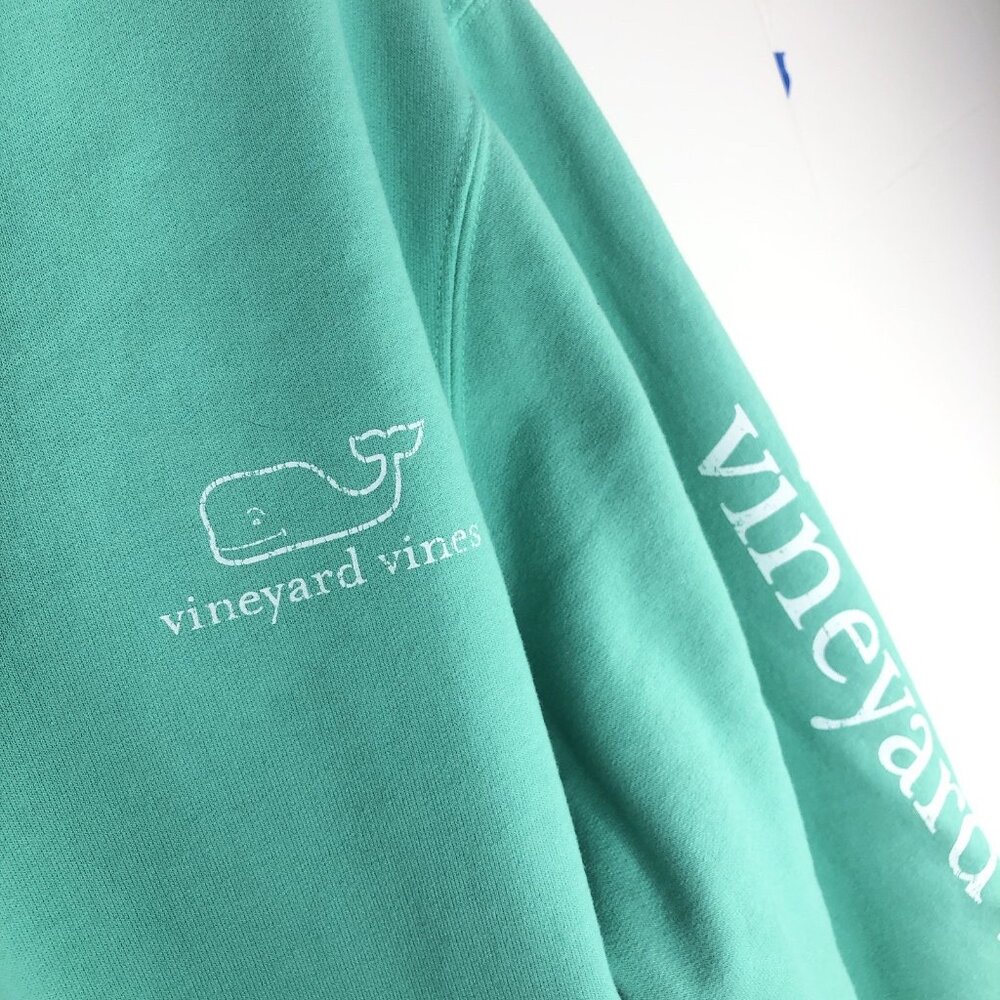 Vineyard Vines Saltwater Mens Mint Sweatshirt M Pima Whale 1/4 Zip School Travel - Picture 3 of 5